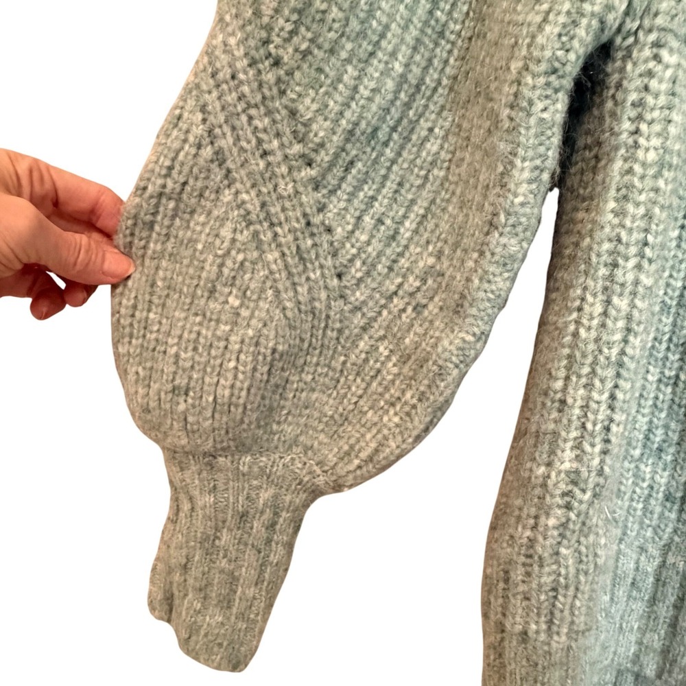 AVA & VIV Cable Knit Fisherman Balloon Sleeve Sweater Women's X Heather Blue - Picture 4 of 10
